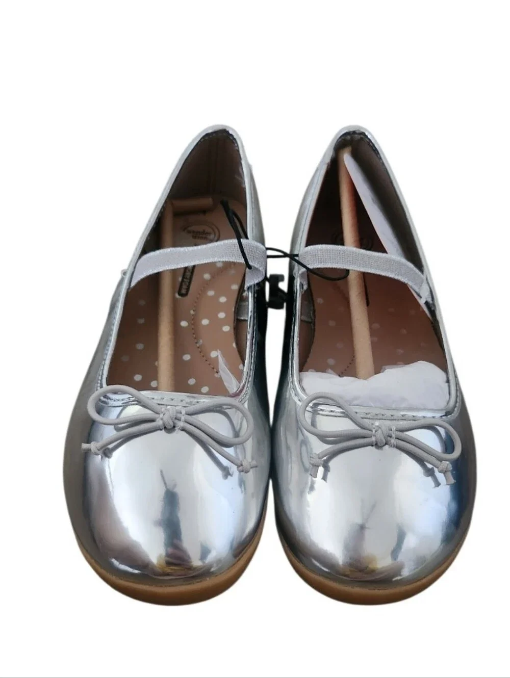 Girls Silver Mary Jane Ballet Flats with Bow Sz 1 Nwt